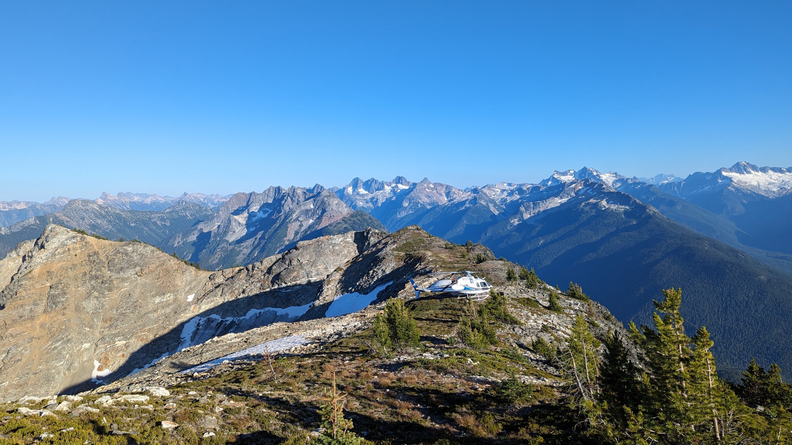 North Cascades Mountains looking south from Command 1 repeater on the Sourdough Fire, 2023. 